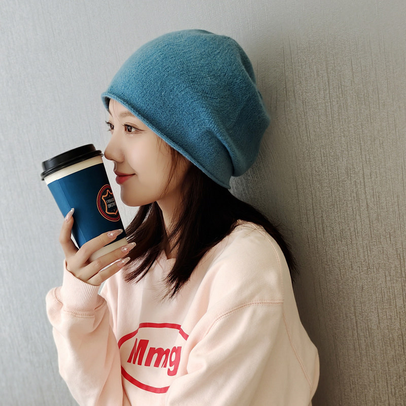 手感敲好北极绒  纯色卷边日系堆堆帽针织月子帽小头围护耳冷帽女