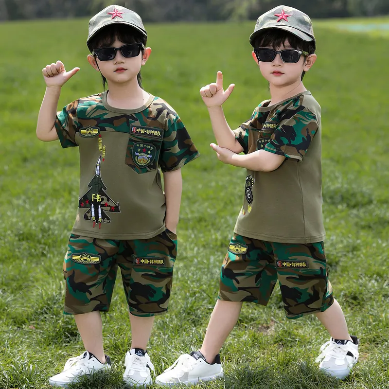 男童薄款短袖迷彩套装夏令营服装