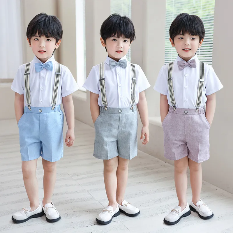 男童英伦背带裤短袖套装周岁礼服