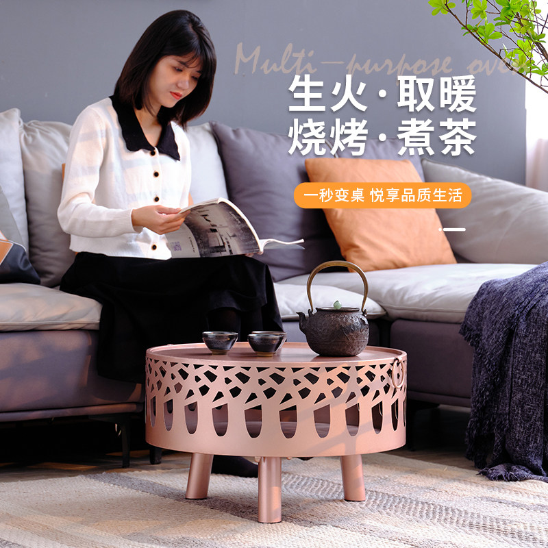 室内炭火盆取暖家用碳炉炉子不锈钢烧烤架无烟碳火炉木冬季烤火炉