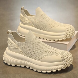 高端男鞋夏季透气飞织网面网面男士休闲跑步一脚蹬薄款袜子运动鞋