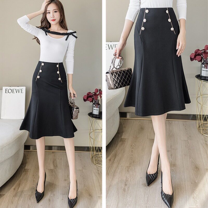 洋气鱼尾裙半身裙女秋冬双排扣遮肚高腰职业包臀裙弹力显瘦中长裙在类目 女装/女士精品, 半身裙中 - 来自Buy2taobao.com提供专业的淘宝代购服务