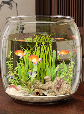 椭圆形鱼缸塑料一体成型仿玻璃防摔不坏客厅中小型桌面生态缸