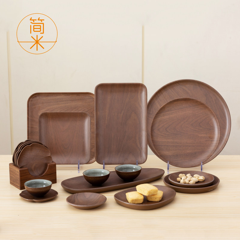 仿木纹托盘长方形家用茶杯茶盘木质碟子盘子商用餐盘塑料密胺餐具