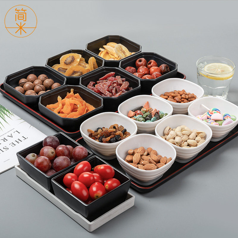 密胺餐具网红干果盒分格点心小吃拼盘糖果坚果零食盘摆放多格盘子
