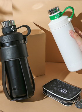 杯具熊两段式保温杯新款越野壶大容量学生背带户外运动便携水杯