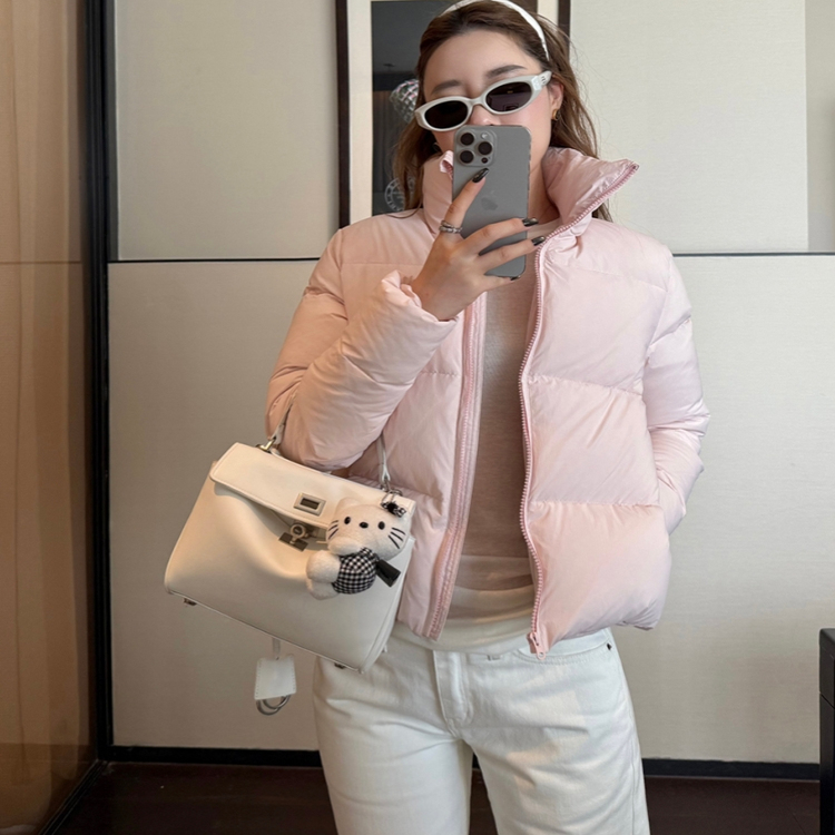 冬日甜心90白鸭绒粉色羽绒服女
