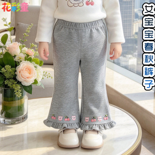 女小童春秋刺绣喇叭打底裤