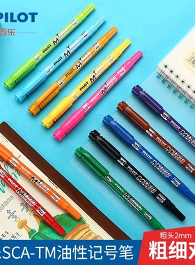 日本进口pilot百乐小双头油性记号笔SCA-TM 标记彩色勾线笔不掉色CD笔