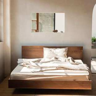 北欧实木床现代简约黑胡桃木樱桃木实木悬浮床架双人实木床