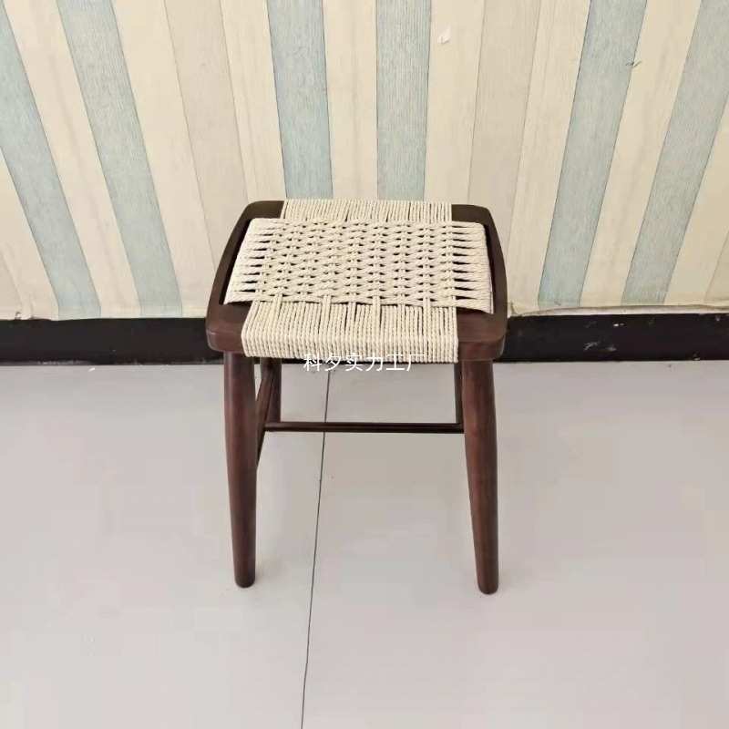 餐凳实木凳子家用编绳小矮凳橡胶木原木梳妆凳北欧现代单人日式凳