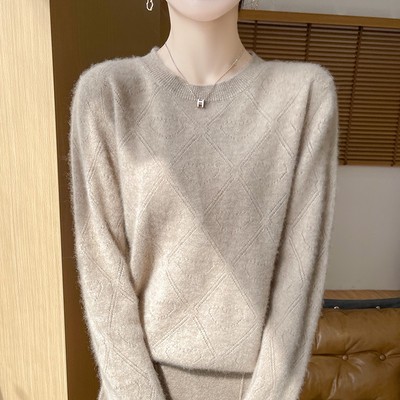 100%纯羊毛圆领宽松套头针织衫女