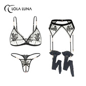 无钢圈透明黑色套装 法国LolaLuna艺术内衣 伊甸园—套装 女丝绒