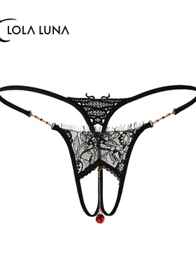 Lola Luna法国艺术内衣【迷迭香】黑色蕾丝内裤透明开口内裤女