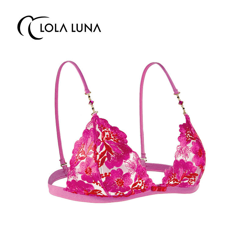 Lola Luna艺术内衣【虞美人-文胸】薄款蕾丝刺绣内衣玫粉色文胸女