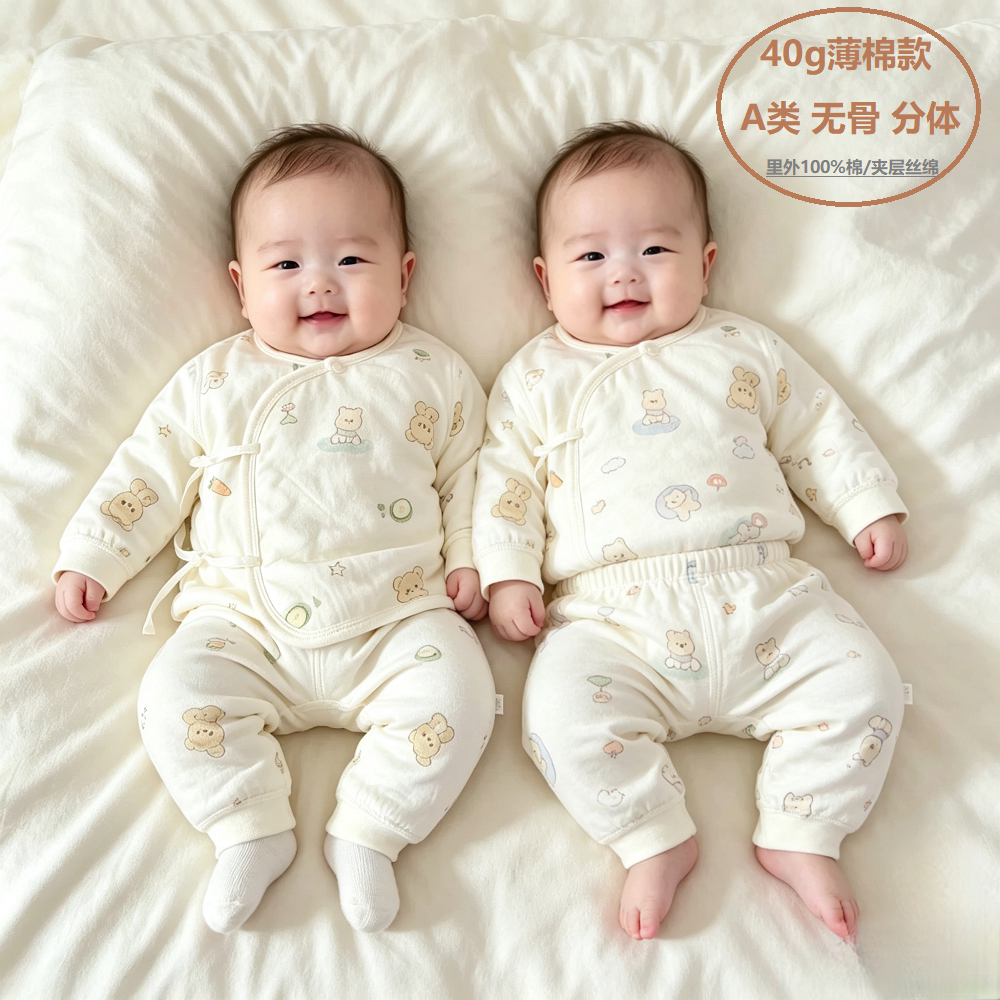 新生儿春秋薄夹棉保暖棉服套装