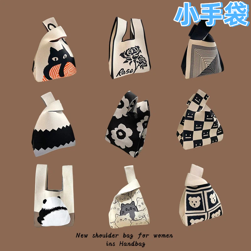 小手袋出门便携包网红手提女包针织毛线水桶包日韩百搭托特小拎包