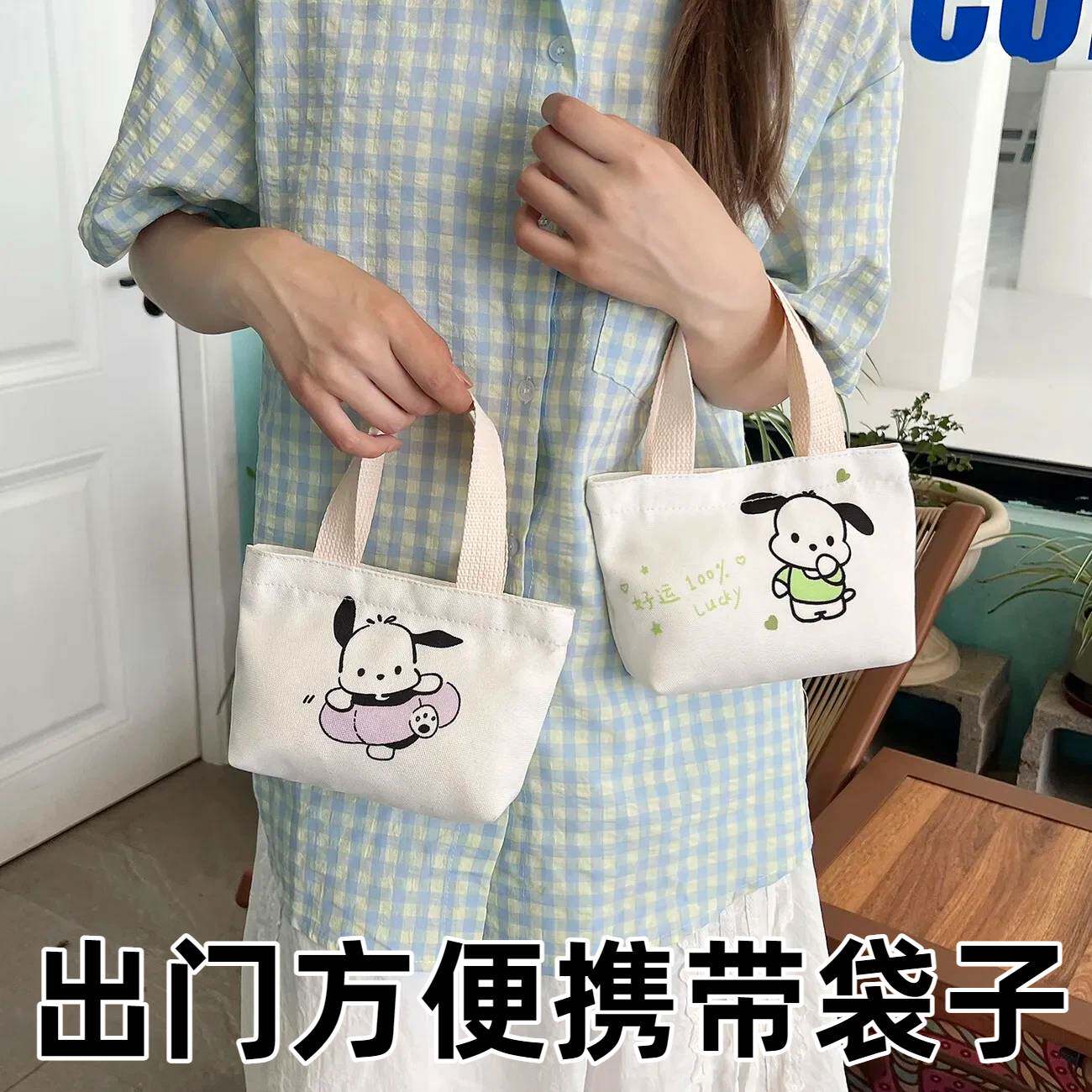 出门方便携带袋子小熊帆布包手提便当小巧卡通百搭饭盒袋简约上班 - 实物图