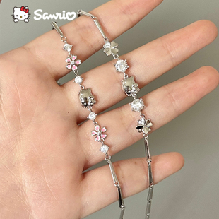 三丽鸥Hellokitty手链女生女款小众纯银饰四叶草生日礼物2026新款