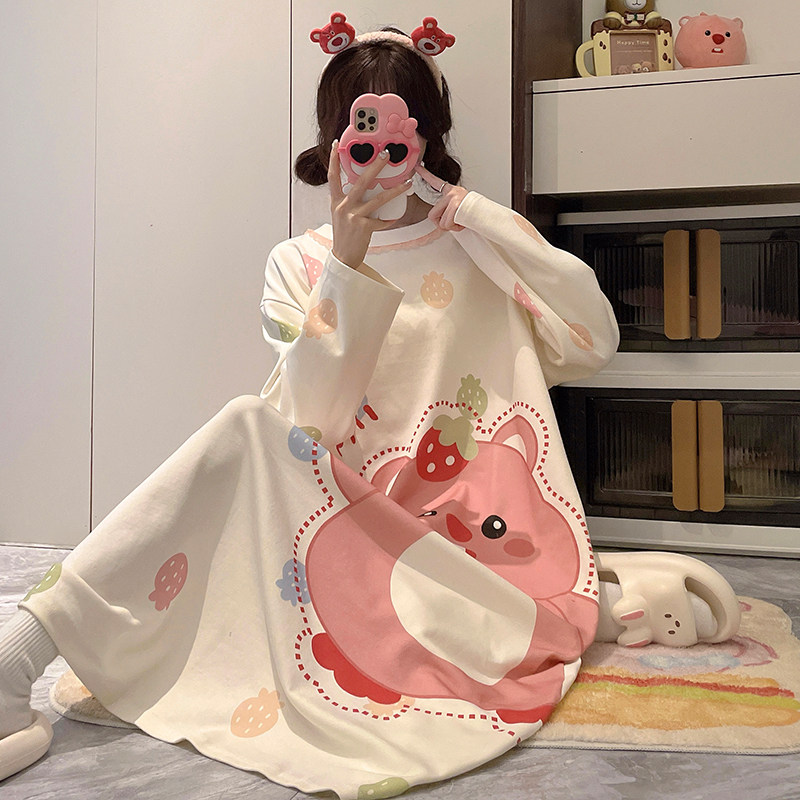 韩版露比少女睡裙女童纯棉卡通长袖2026秋季家居服大童少女睡衣