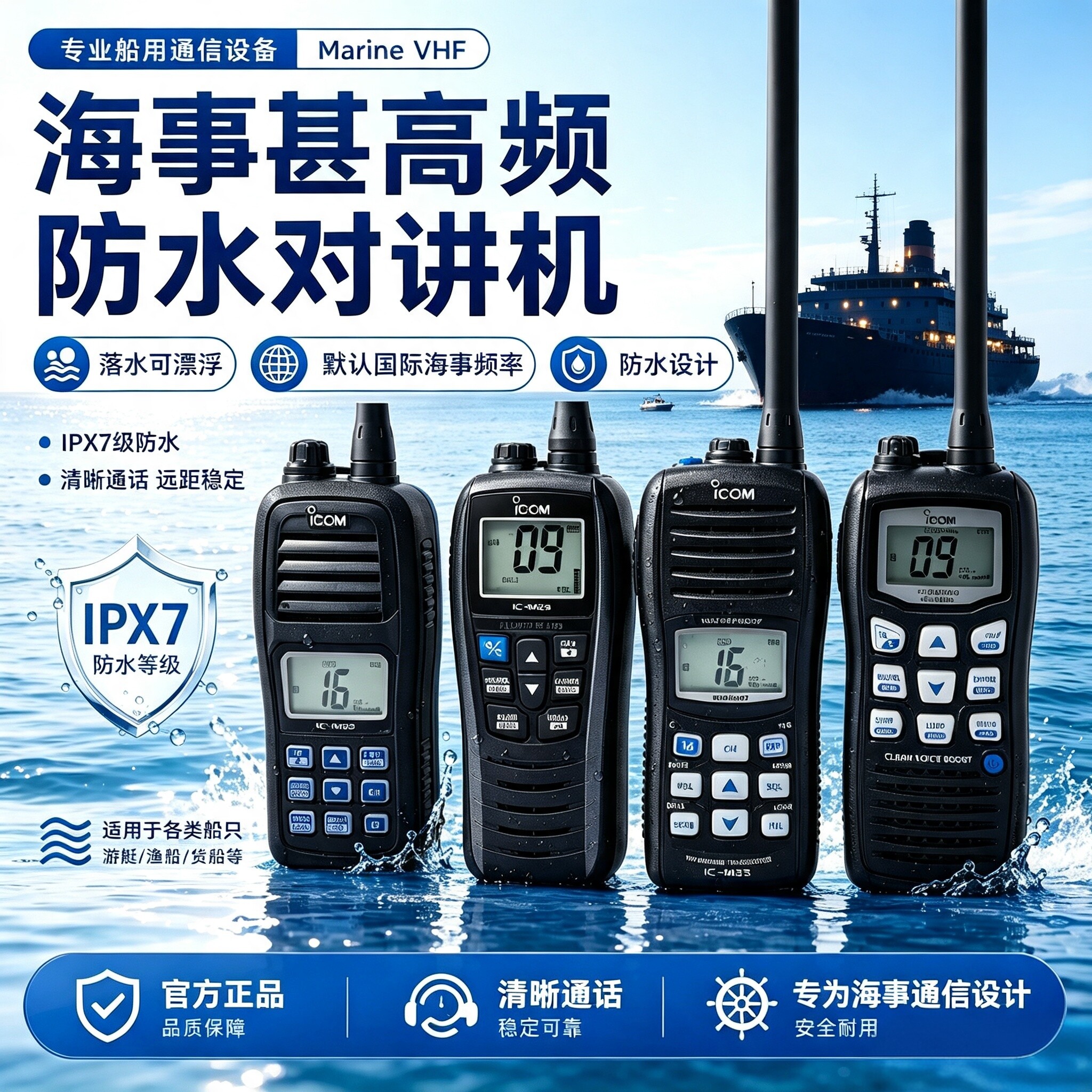 ICOM艾可慕IC-M25海事对讲机M33 M36 M73 M37进口船用可漂浮高频
