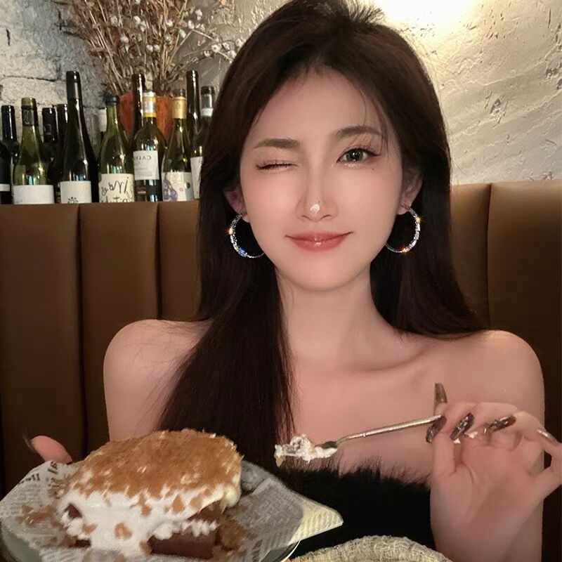 高级感轻气质奢锆石圈圈耳环2023年新款潮冷淡风耳钉夸张大耳圈