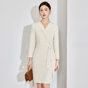 米色正式场合职业连衣裙女气质时尚西服裙子主持人上镜工作服