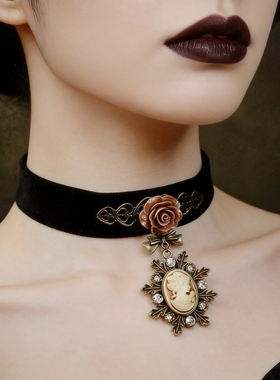 复古哥特风颈圈饰品黑色天鹅绒珍珠吊坠小众项链女锁骨链SRXL084