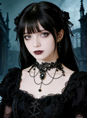 曦禾家原创choker 复古lolita蕾丝项链哥特暗黑系脖圈颈链LSXL063