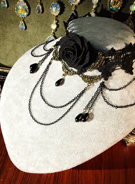 复古哥特黑蕾丝珍珠吊坠锁骨链