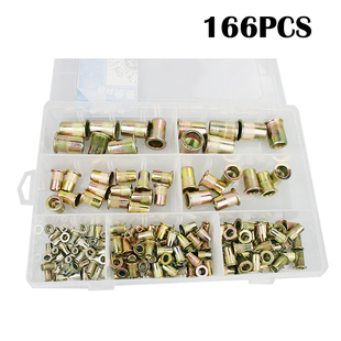 跨境拉铆螺母盒装166pcs镀彩锌平头竖纹铆螺母组合螺帽拉帽M4-M12