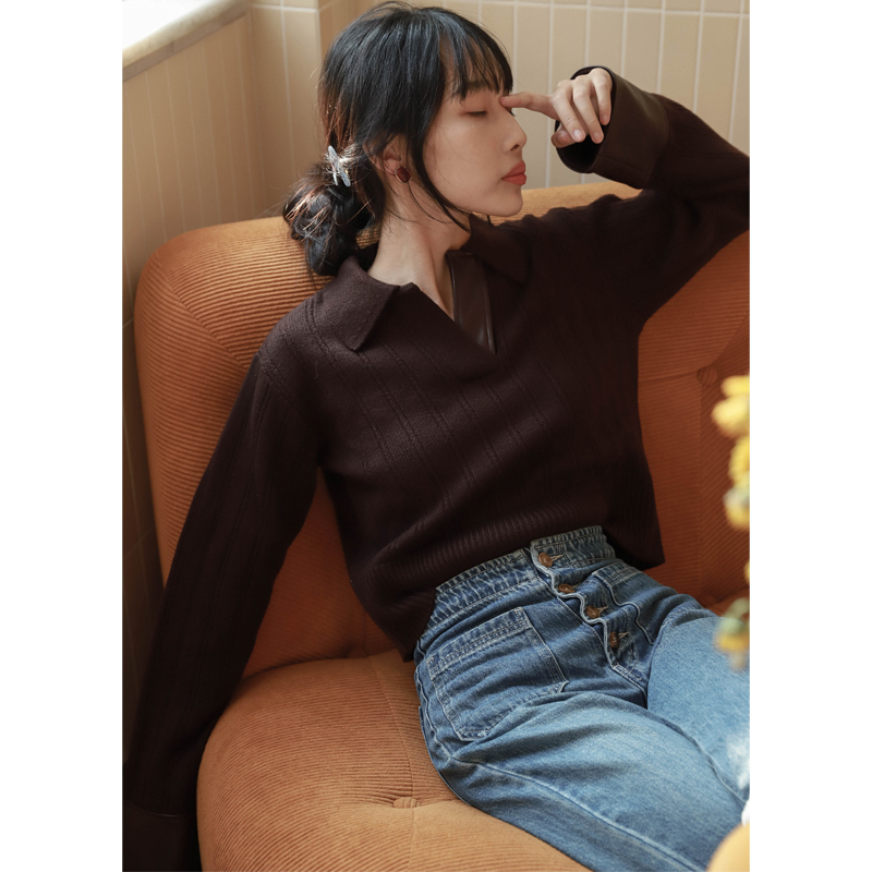 腈纶毛衣简约翻领宽松