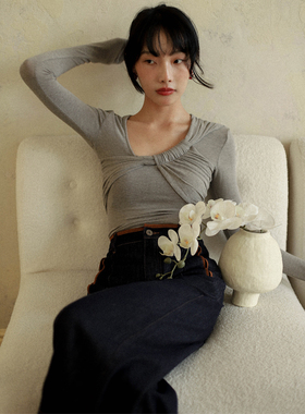 otherbela小众设计感格雷灰不规则扭结百搭时尚针织T恤上衣女