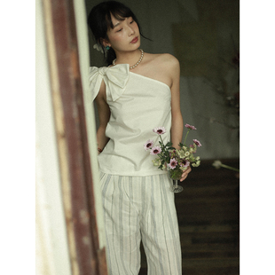 otherbela春夏海岛度假风蝴蝶结设计感单肩质感博主风背心上衣女