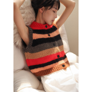 othrebela小众设计秋冬彩色条纹撞色叠穿savi博主针织马甲背心