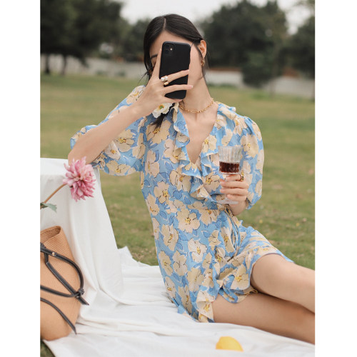 法式复古夏日度假lris印花连衣裙