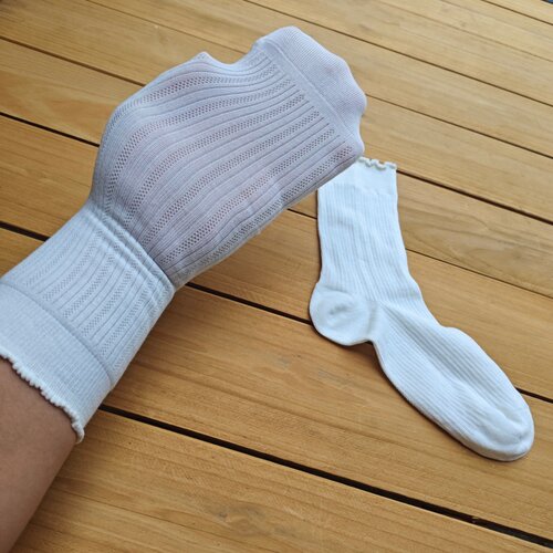 满5免邮夏季薄款花边女袜白色网眼透气无骨缝合中筒miu系女士袜子