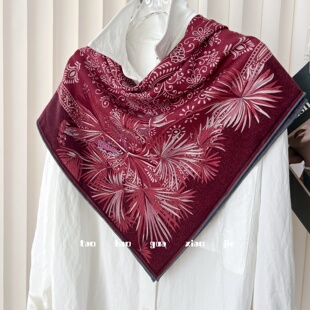 高级感丝毛围巾女春秋季时尚雅致真丝羊毛披肩两用双面送妈妈礼物