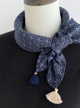 纯羊毛带穗流苏小花朵碎花方巾春秋薄款搭配单品包头头巾时尚单品