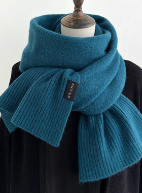 冬季纯色高级感孔雀蓝围巾女黄色卡其色针织蓝色毛线围脖情侣款男
