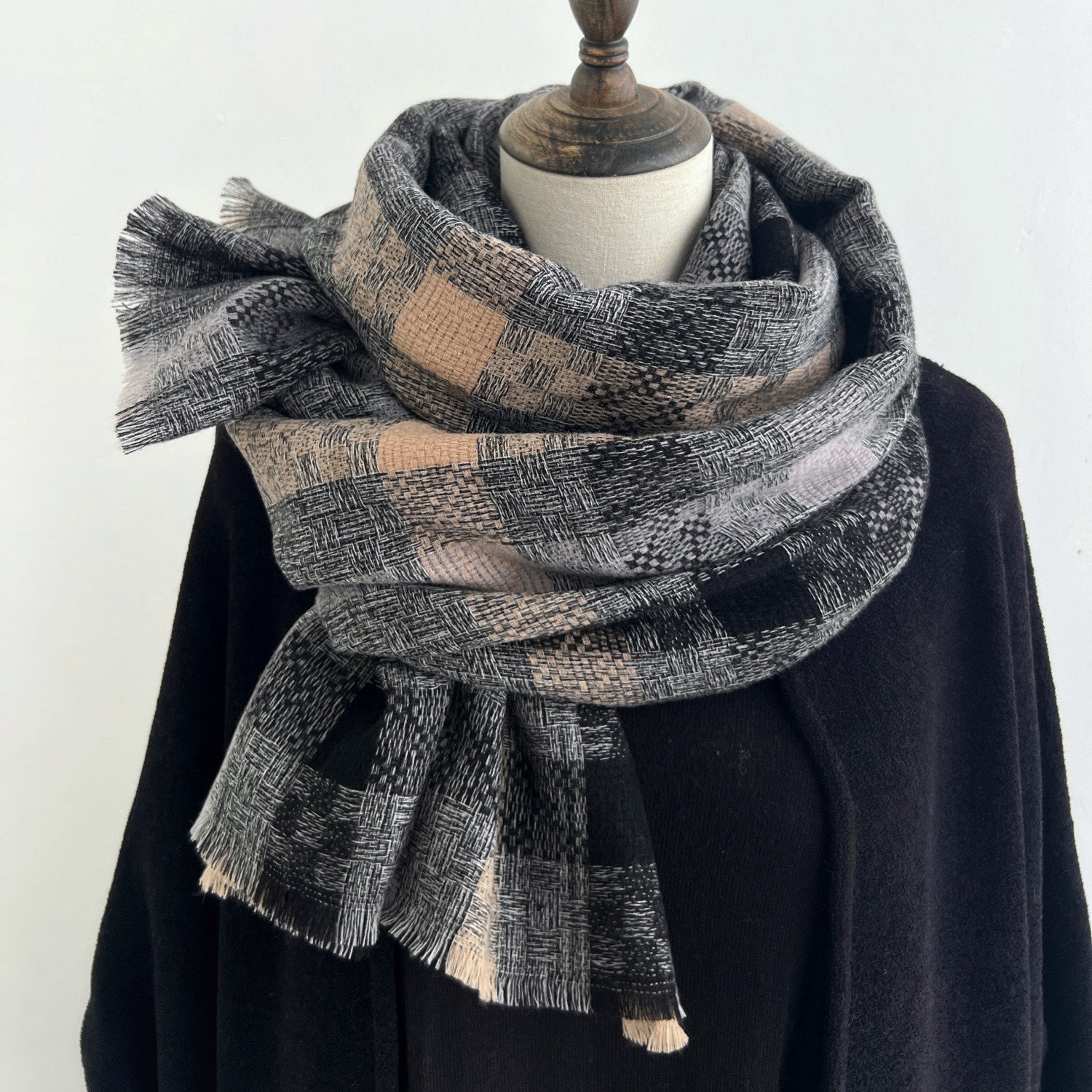 百分百绵羊毛格子围巾