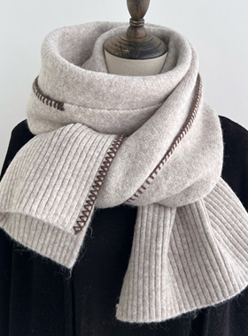 冬日氛围感米色针织围巾女冬季加厚保暖小众设计感韩系情侣款男生
