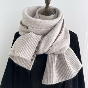 冬日氛围感米色针织围巾女冬季加厚保暖小众设计感韩系情侣款男生