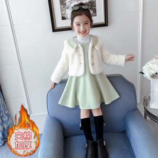 女童呢子套装秋冬2025新款中大儿童宝宝外套洋气公主裙加厚两件套