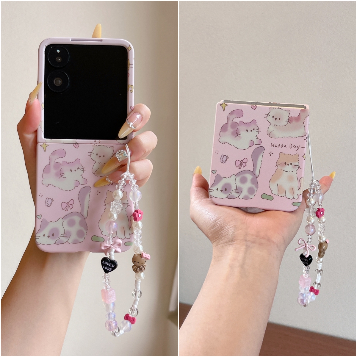 适用折叠屏小米MixFlip2手机壳膜一体荣耀MagicVFlip2摩托罗拉50华为PuraX三星zflip7手链绳Ultra粉猫W26Flip