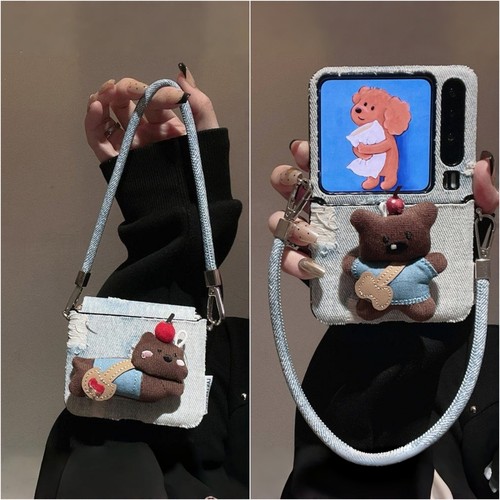 适用华为PuraX折叠屏手机壳荣耀MagicVFlip2壳膜一体破洞牛仔纹小米MixFlip2卡通三星zflip7手提5斜跨FE挂绳6