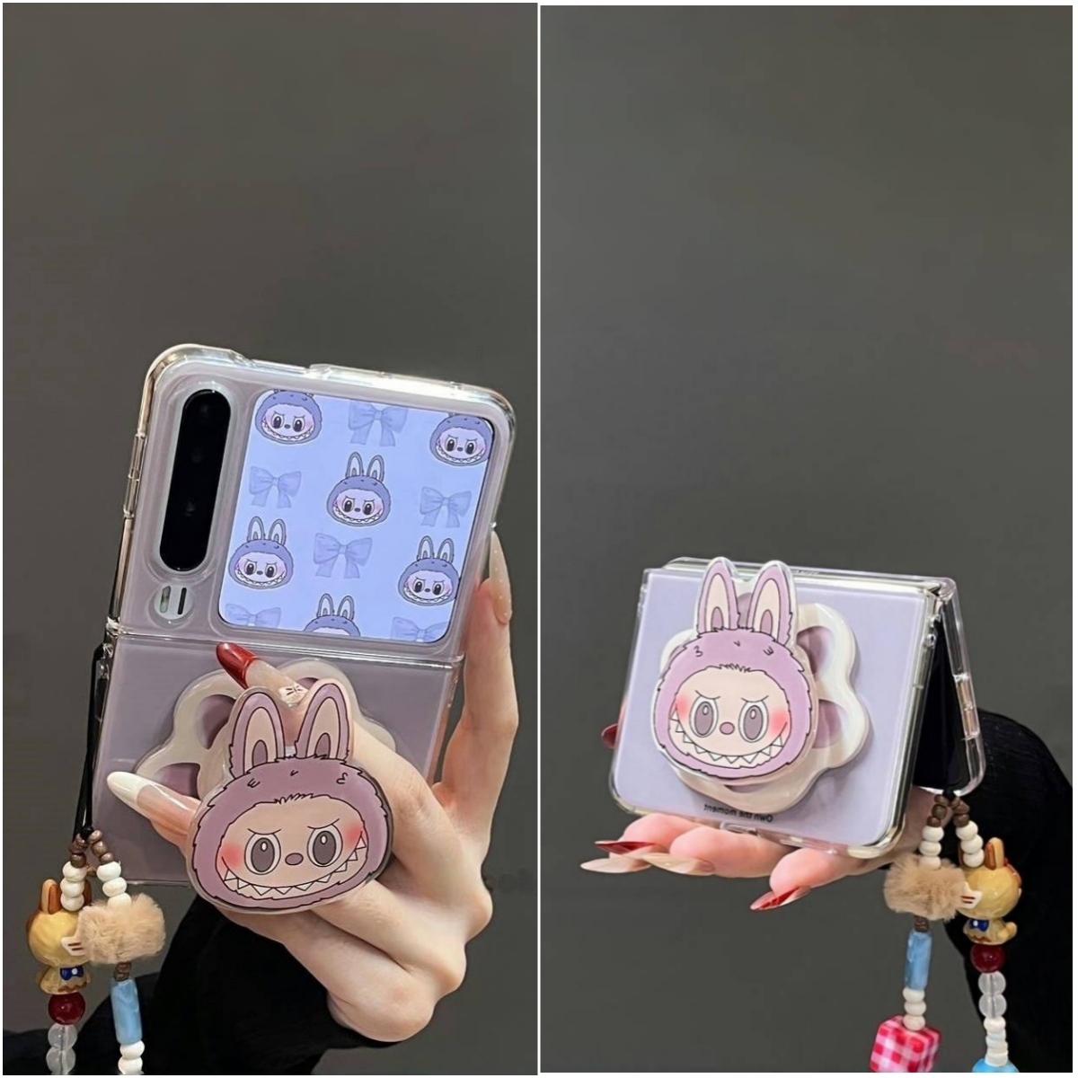 适用华为PuraX折叠屏手机壳小米MixFlip2拉布布荣耀MagicVFlip雾紫色pocket2磁吸支架50Ultra手链三星zflip7