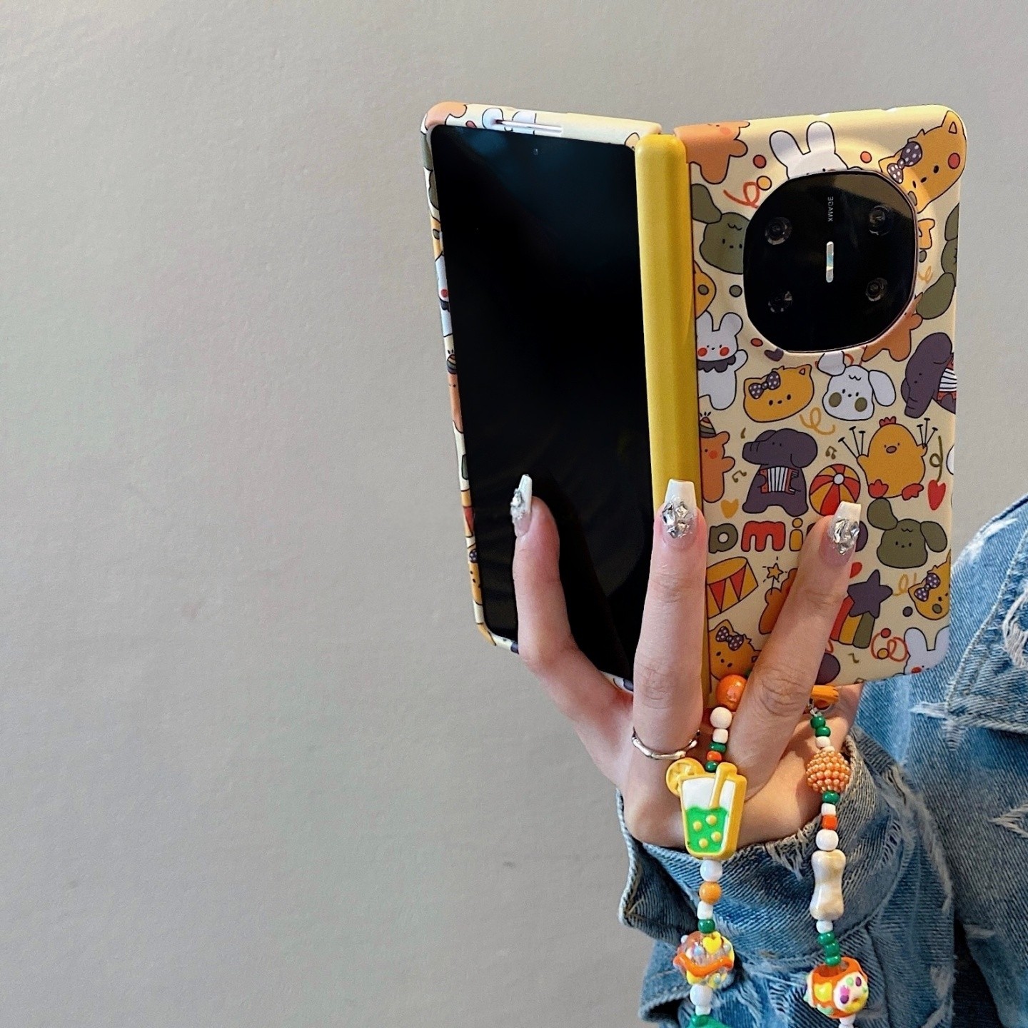 适用华为MateX7折叠屏手机壳matex6壳膜一体卡通动物MateX5典藏版X3全包磁吸中轴外屏带膜保护套DEL-AL20手链