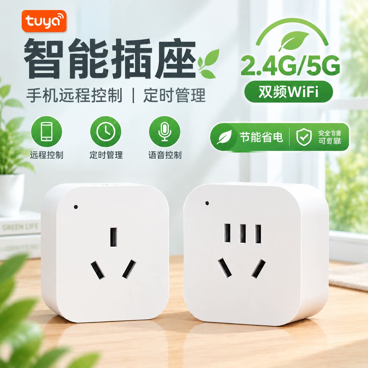 涂鸦5G 2.4G WiFI智能插座远程定时支持天猫精灵小爱同学语音控制