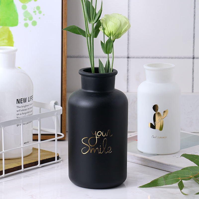 创意北欧风格黑白英文字母花瓶玻璃樽花插收纳瓶花盆花篮插花摆件
